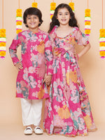 Thumbnail for Boys Pink Printed Kurta with Pyjamas for Kids - Bhama - Distacart