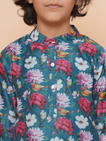 Thumbnail for Boys Petrol Blue Printed Kurta with Pyjamas for Kids - Bhama - Distacart