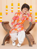 Thumbnail for Boys Orange Multi Printed Kurta with Salwar for Kids - Bhama - Distacart