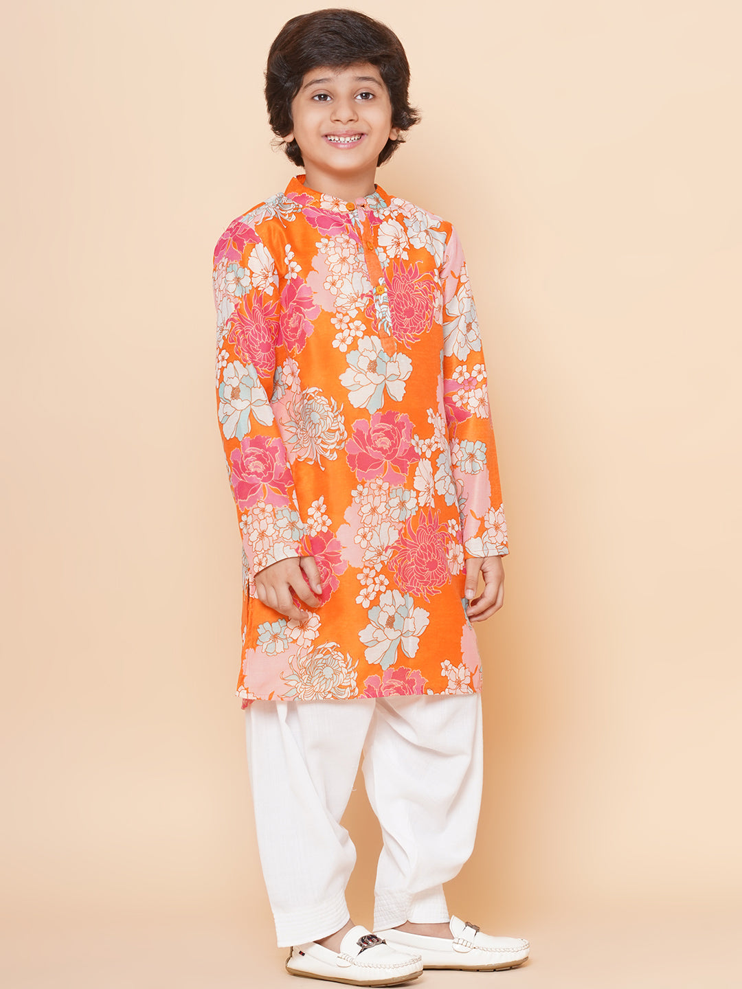 Boys Orange Multi Printed Kurta with Salwar for Kids - Bhama - Distacart