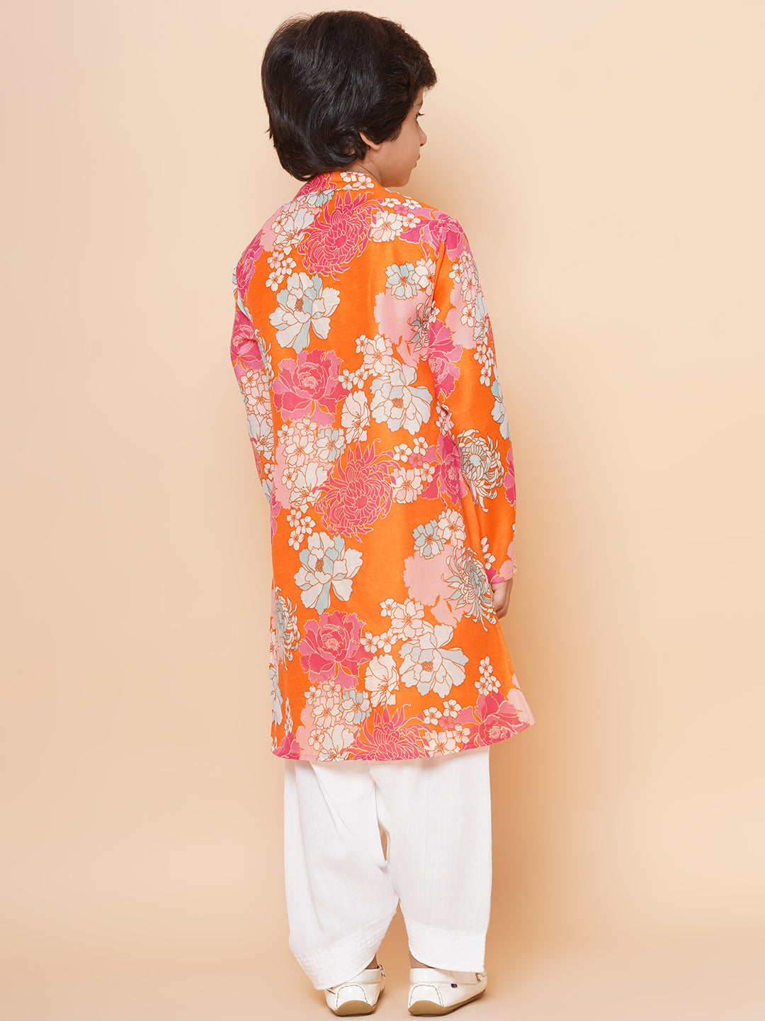 Boys Orange Multi Printed Kurta with Salwar for Kids - Bhama - Distacart