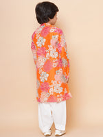 Thumbnail for Boys Orange Multi Printed Kurta with Salwar for Kids - Bhama - Distacart