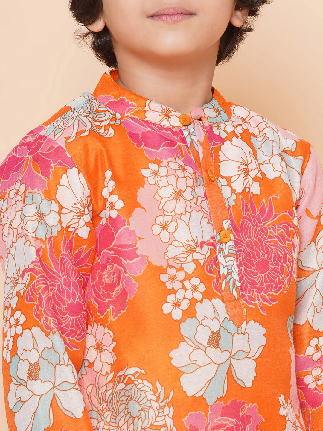 Boys Orange Multi Printed Kurta with Salwar for Kids - Bhama - Distacart