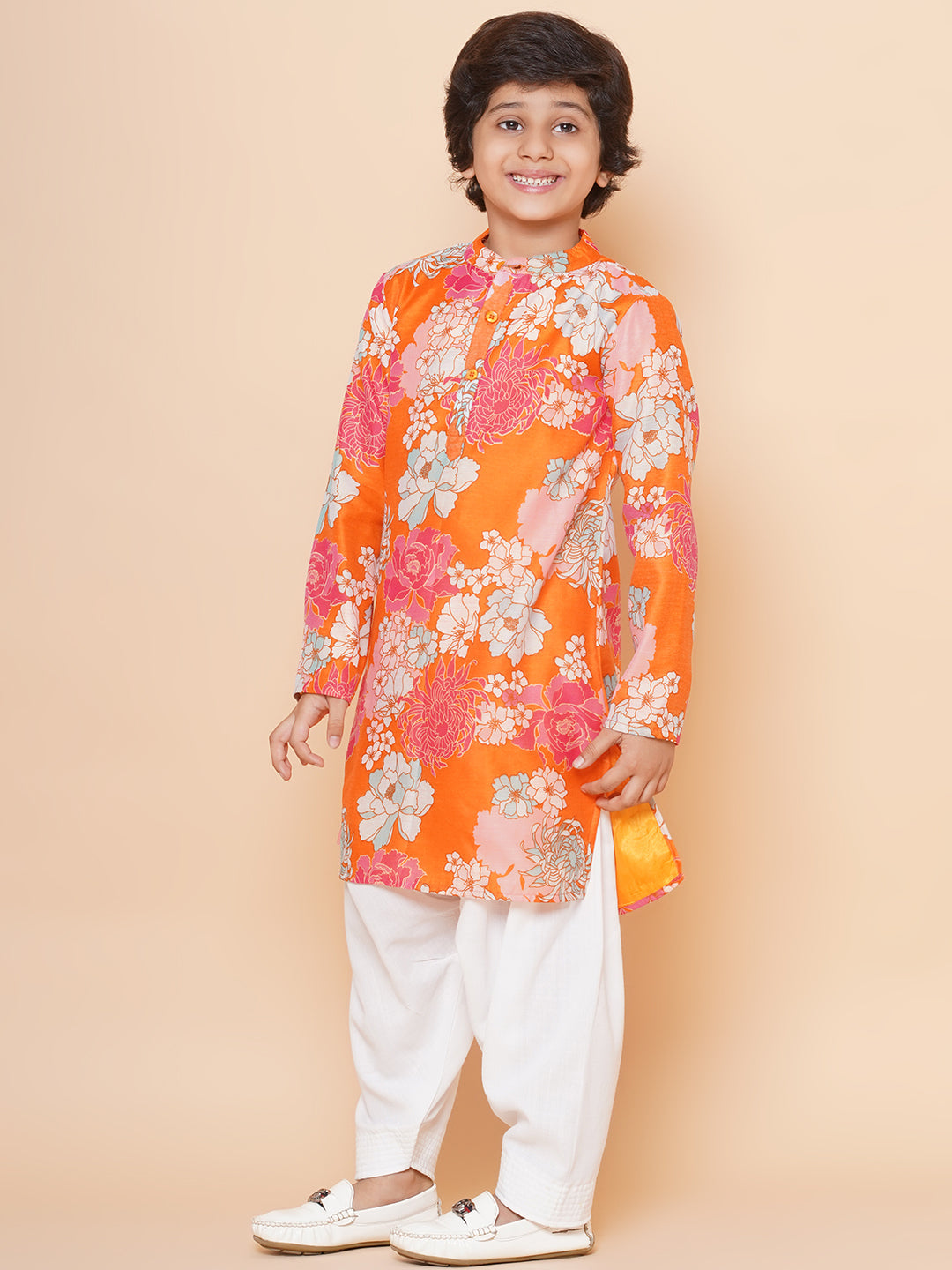 Boys Orange Multi Printed Kurta with Salwar for Kids - Bhama - Distacart