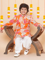 Thumbnail for Boys Orange Multi Printed Kurta with Salwar for Kids - Bhama - Distacart