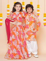 Thumbnail for Boys Orange Multi Printed Kurta with Salwar for Kids - Bhama - Distacart