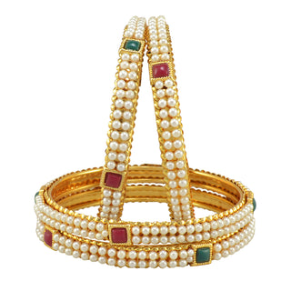 Gold-Plated Alloy Pearl Studded Multi Bangle Set - The Pari - Distacart