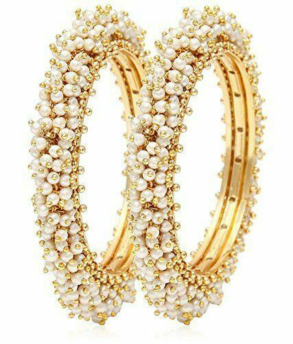 Gold-Plated Alloy Pearl Cluster Bangle Set - The Pari - Distacart