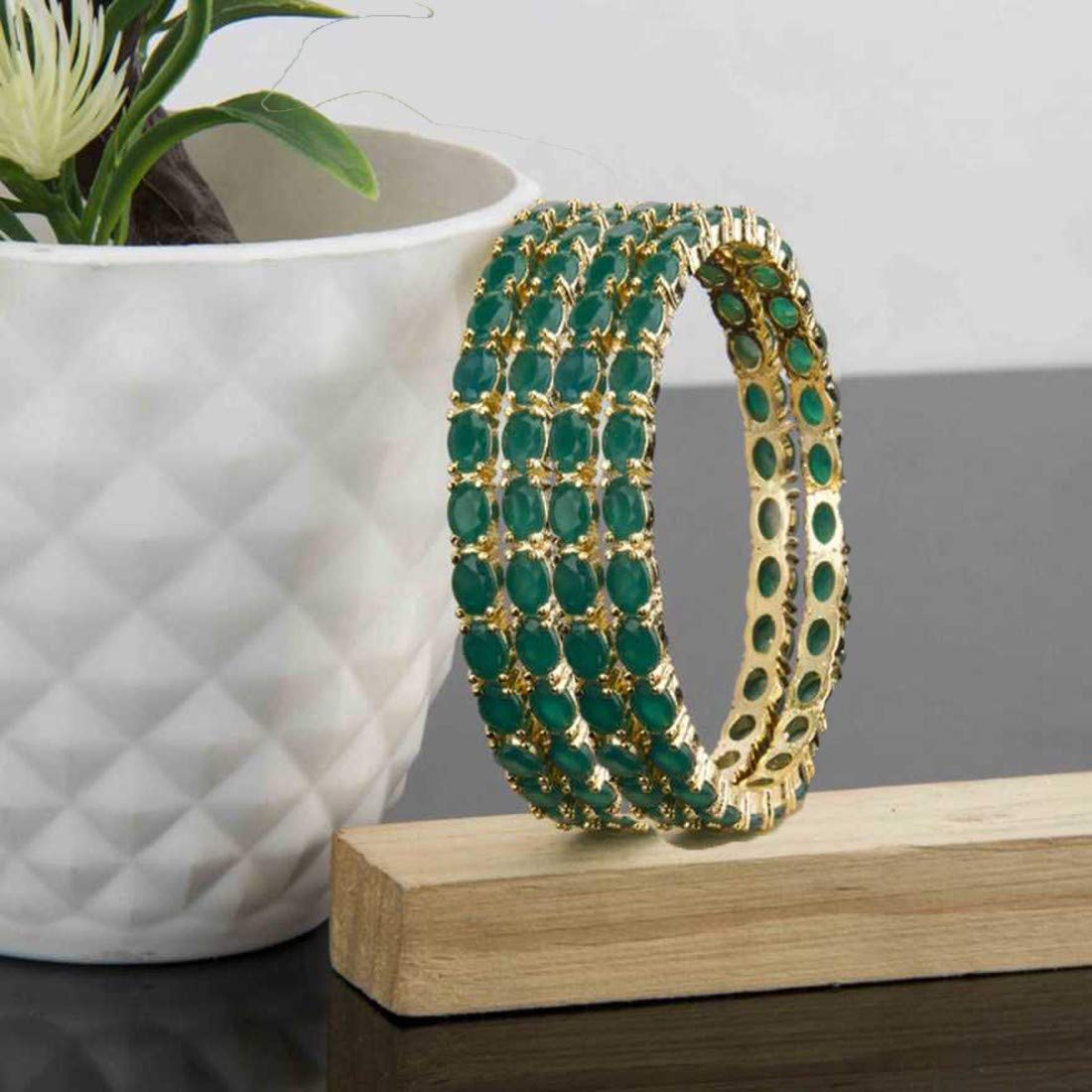 Gold-Plated Alloy Green Ad 4 Bangles Set - The Pari - Distacart