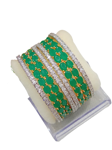 Gold-Plated Alloy Designer Green Combo Of Ad Bangles - The Pari - Distacart