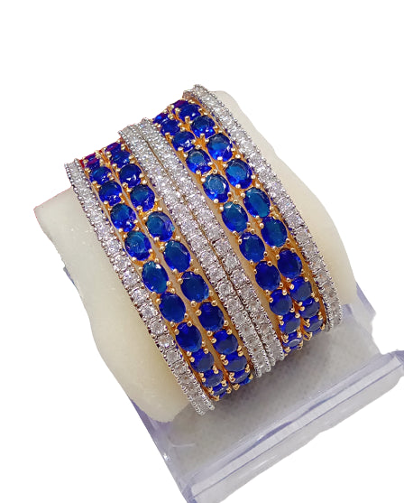 Gold-Plated Alloy Designer Blue Combo Of Ad Bangles - The Pari - Distacart