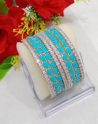 Gold-Plated Alloy Designer Sky Blue Combo Of Ad Bangles - The Pari - Distacart