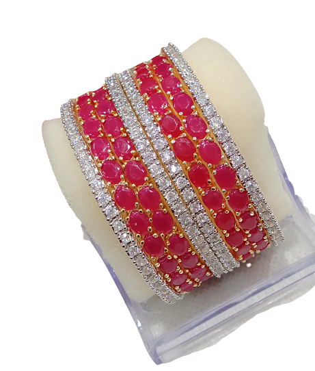 Gold-Plated Alloy Designer Ruby Combo Of Ad Bangles - The Pari - Distacart