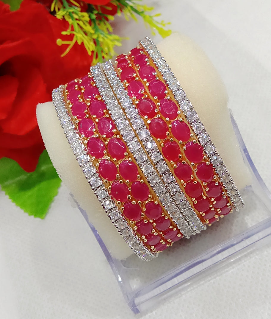 Gold-Plated Alloy Designer Ruby Combo Of Ad Bangles - The Pari - Distacart