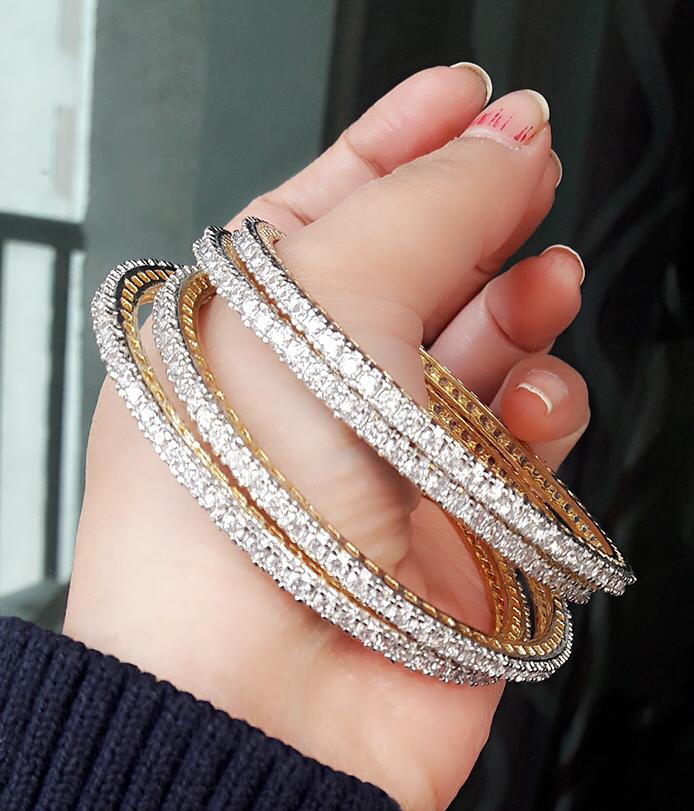 Buy SOHI Women White Brass American Diamond Rose Gold Plated Bangle Style Bracelet  online