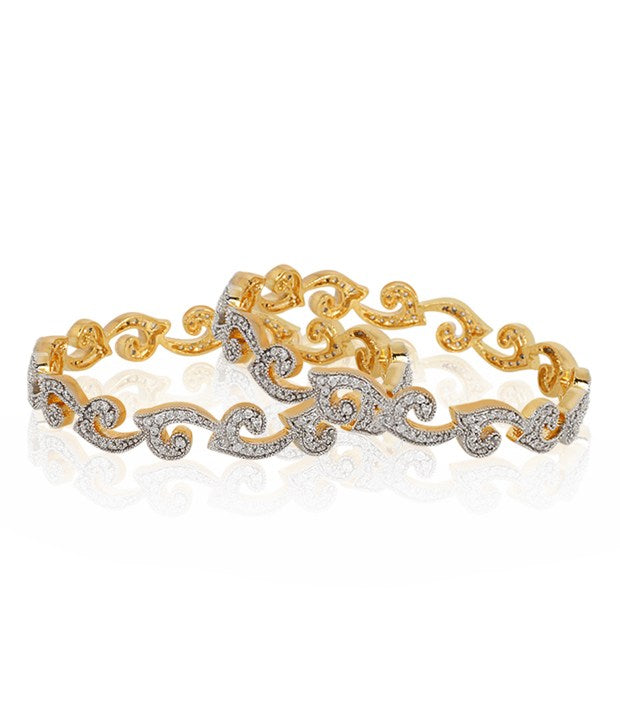 Gold-Plated Alloy Intricate Work American Diamond Bangle Set - The Pari - Distacart