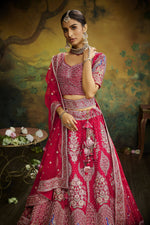 Thumbnail for House of Panchhi Red Pure Silk Moti & Zarkan heavy embroidery Lehenga choli & Dupatta - Distacart