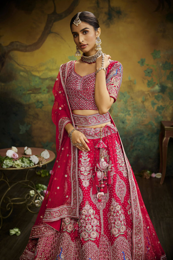 House of Panchhi Red Pure Silk Moti & Zarkan heavy embroidery Lehenga choli & Dupatta - Distacart