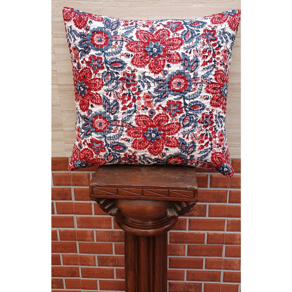 The Decor Nook Red And Blue Floral Print Cushion Cover - Distacart