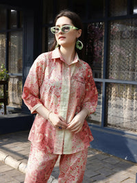 Thumbnail for Red & Cream Rayon Paisley Printed Top with Matching Bottom - Eesha - Distacart