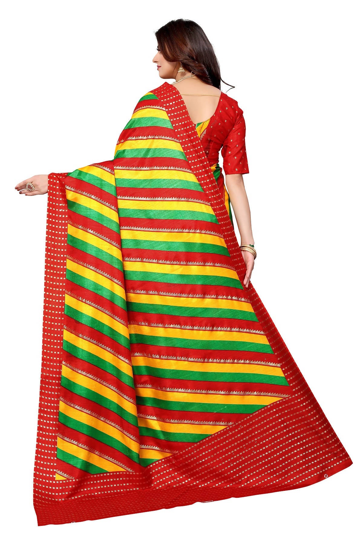 Vamika Ethnic Fire Red Foil Print Art Silk Saree - Distacart