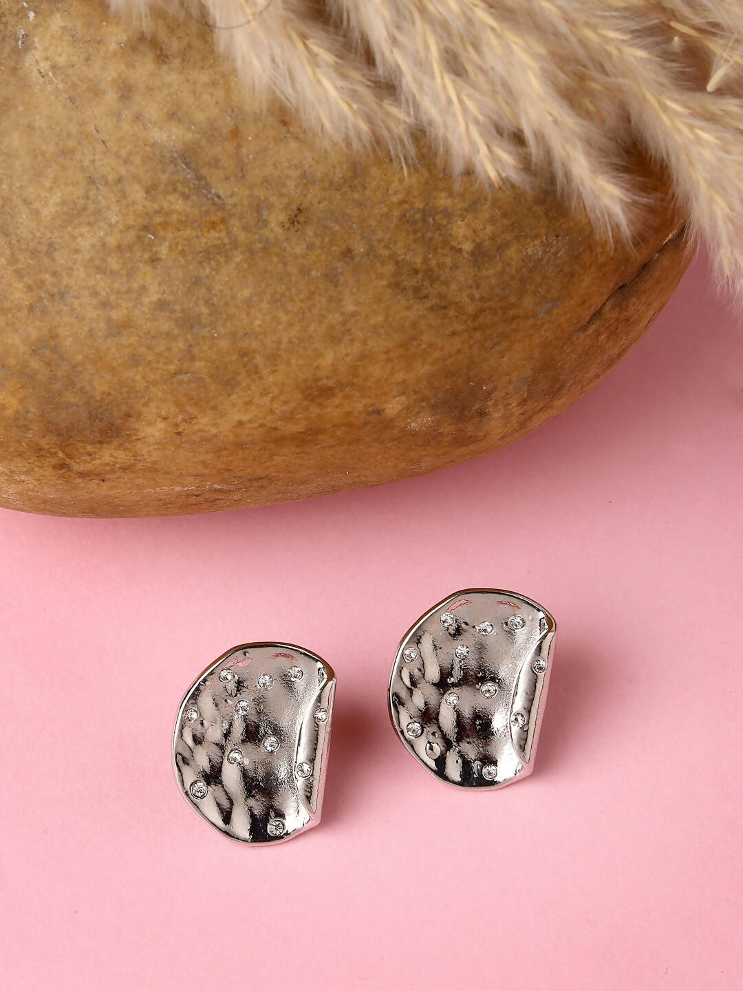 NVR Women Silver-Plated Contemporary Studs Earrings - Distacart