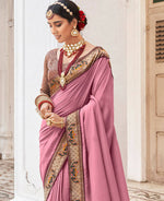 Thumbnail for Pink Vichitra Solid Saree With Unstitched Blouse Piece - Juhi - Distacart