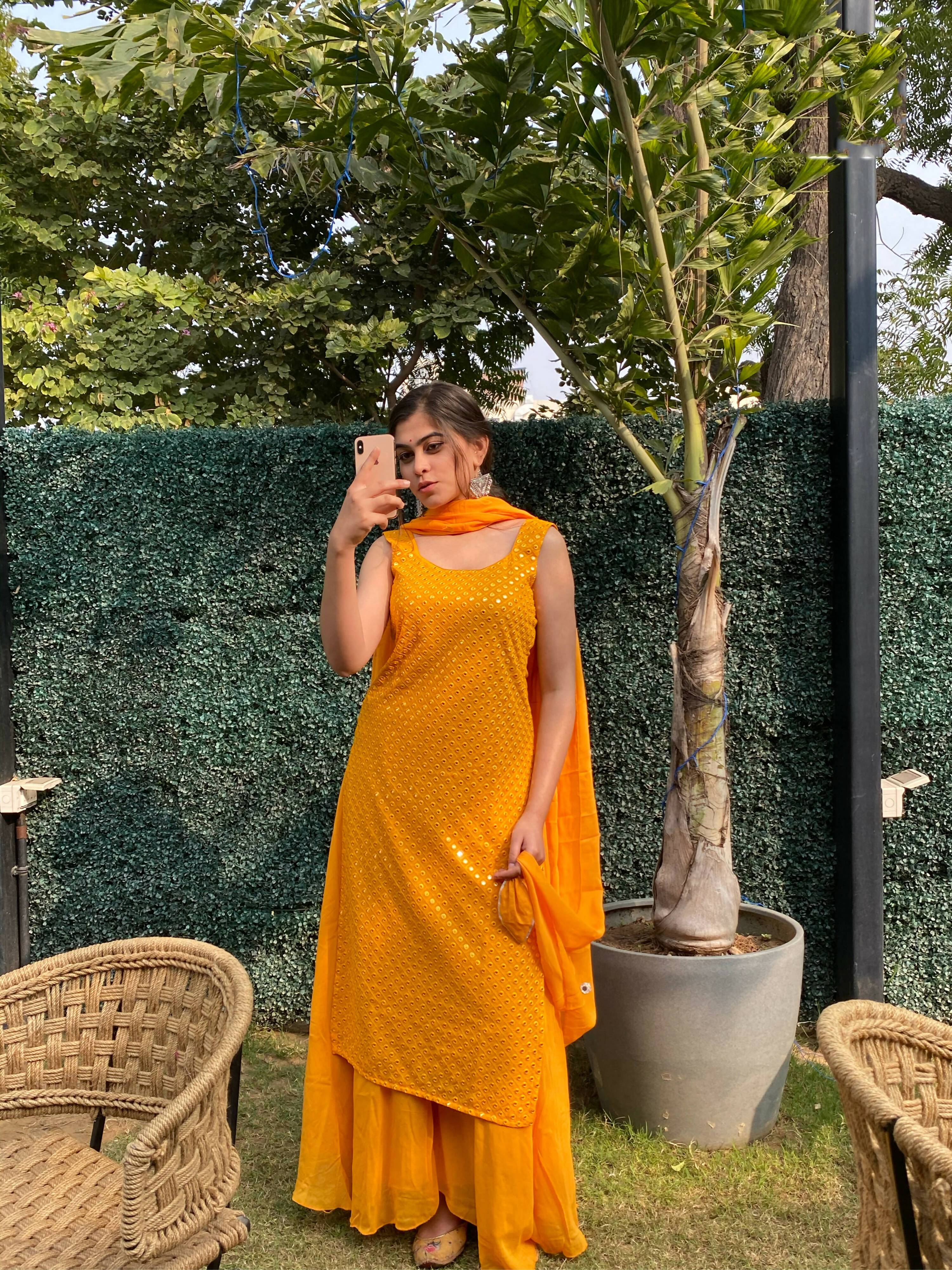 Partywear Designer Yellow Georgette Palazzo Suit - Anbazaar - Distacart