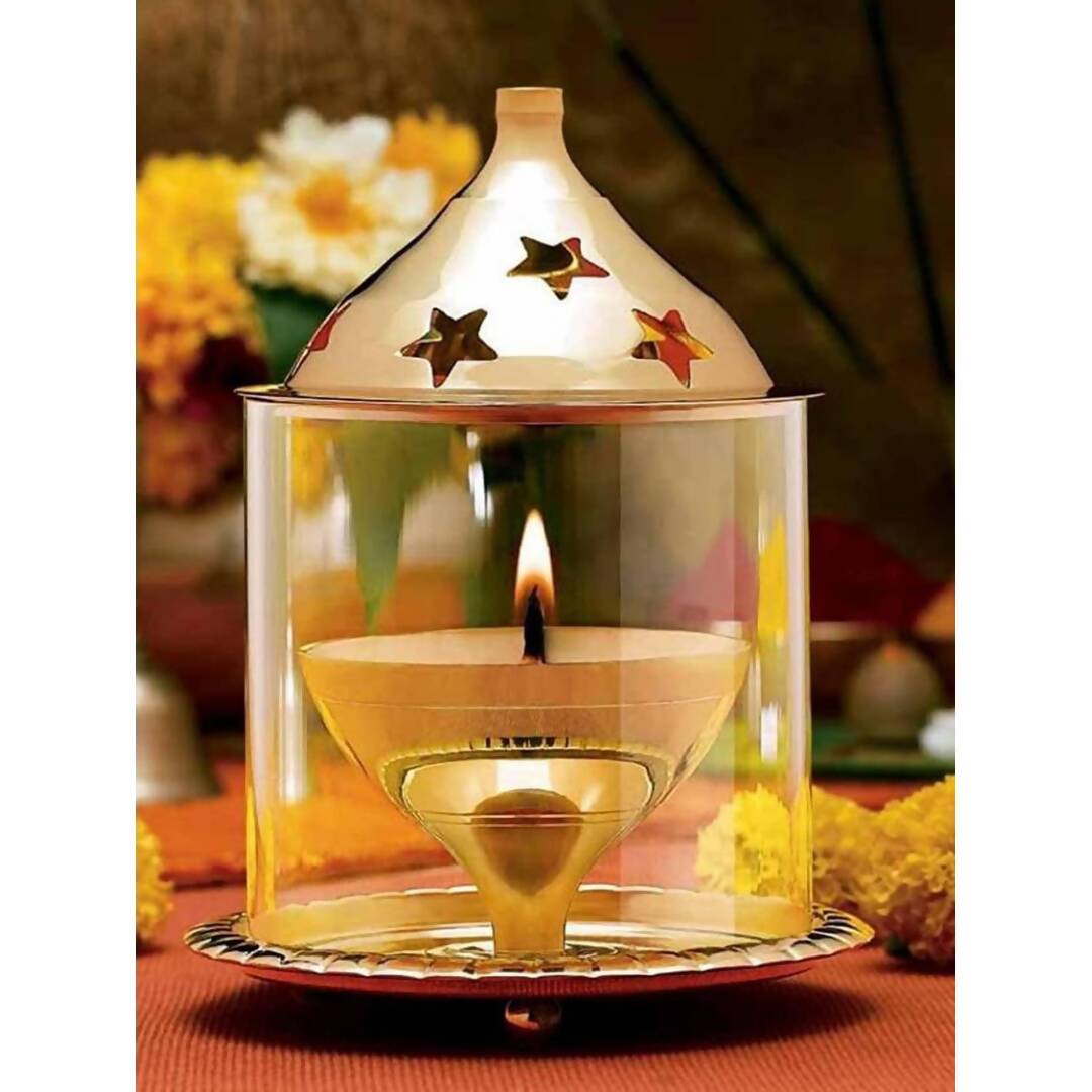 eCraftIndia Brown Brass And Glass Akhand Diya - Distacart