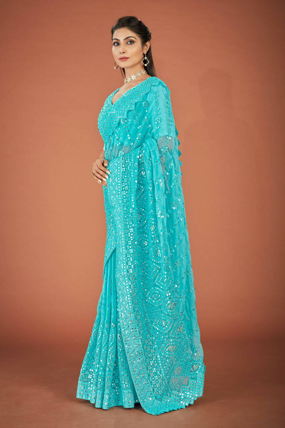 Vastrasky Sky Blue Georgette Designer Saree - Distacart
