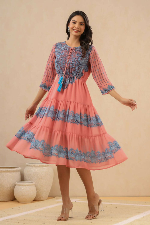 Juniper Womens Pink Georgette Printed Tiered Midi Dress - Distacart