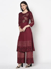 Thumbnail for Aniyah Rayon Maroon Color Block Print Straight Kurta (AN-185K)