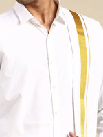 Thumbnail for Ramraj Cotton Mens Premium Wedding Cotton White Dhoti with shirt Bit & Towel Set - Distacart