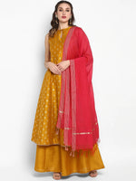 Thumbnail for Janasya Mustard Yellow Printed Kurta with Palazzos & Dupatta - Distacart