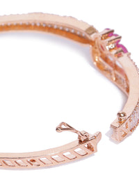 Thumbnail for Priyaasi Women Rose Gold-Plated Ruby and American Diamond Studded Bracelet in Floral Pattern - Distacart