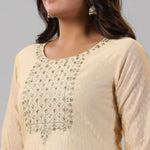 Thumbnail for Juniper Women Gold Chanderi Printed Layered Maxi Dress with Embroidered Yoke - Distacart