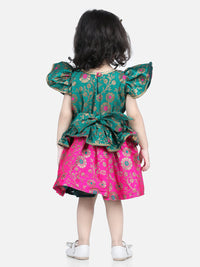 Thumbnail for NOZ2TOZ Green Color Jacquard Ruffle Sleeve Frock Party Dress For Girls - Distacart
