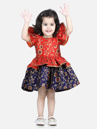 Thumbnail for NOZ2TOZ Orange Color Jacquard Ruffle Sleeve Frock Party Dress For Girls - Distacart