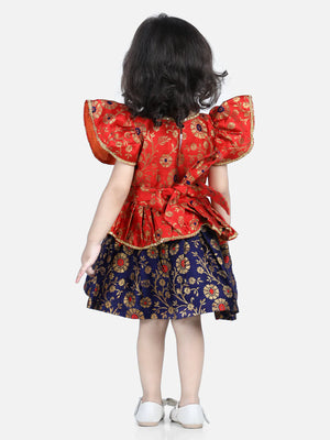 NOZ2TOZ Orange Color Jacquard Ruffle Sleeve Frock Party Dress For Girls - Distacart