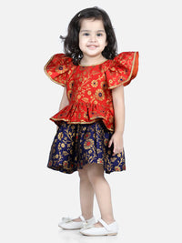 Thumbnail for NOZ2TOZ Orange Color Jacquard Ruffle Sleeve Frock Party Dress For Girls - Distacart