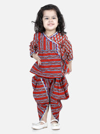 Thumbnail for NOZ2TOZ Red Color Front Open Pure Cotton Angrakha Top Dhoti For Girls - Distacart