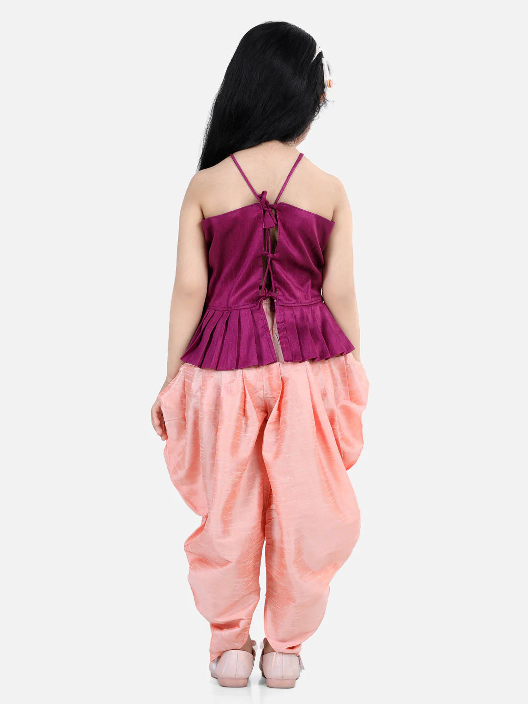 NOZ2TOZ Purple Color Hand Embroidered Grecian Neck Top Dhoti For Girls - Distacart