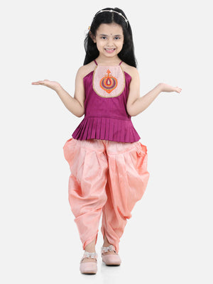 NOZ2TOZ Purple Color Hand Embroidered Grecian Neck Top Dhoti For Girls - Distacart