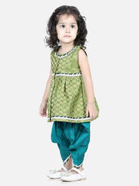 Thumbnail for NOZ2TOZ Green Color Jacquard Top with Dhoti For Girls - Distacart