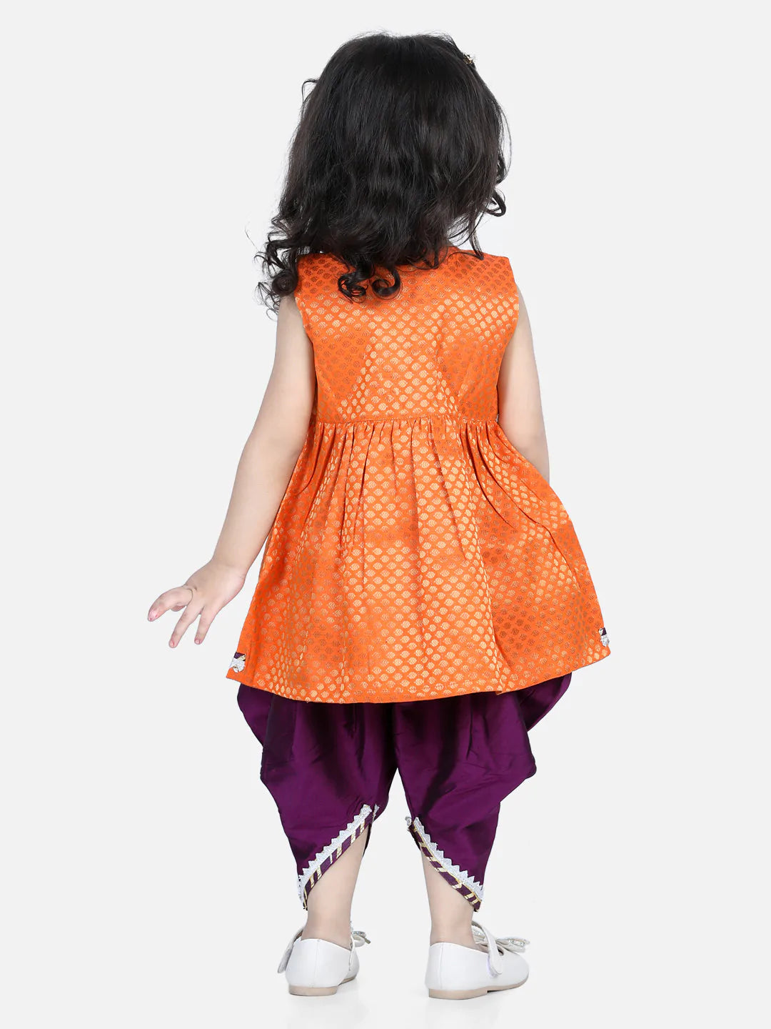 NOZ2TOZ Orange Color Jacquard Top with Dhoti For Girls - Distacart