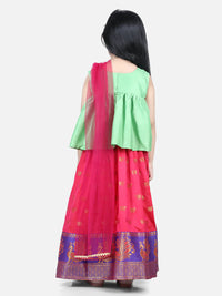 Thumbnail for NOZ2TOZ Green Color Jacquard Lehenga with Flared Choli with Dupatta For Girls - Distacart