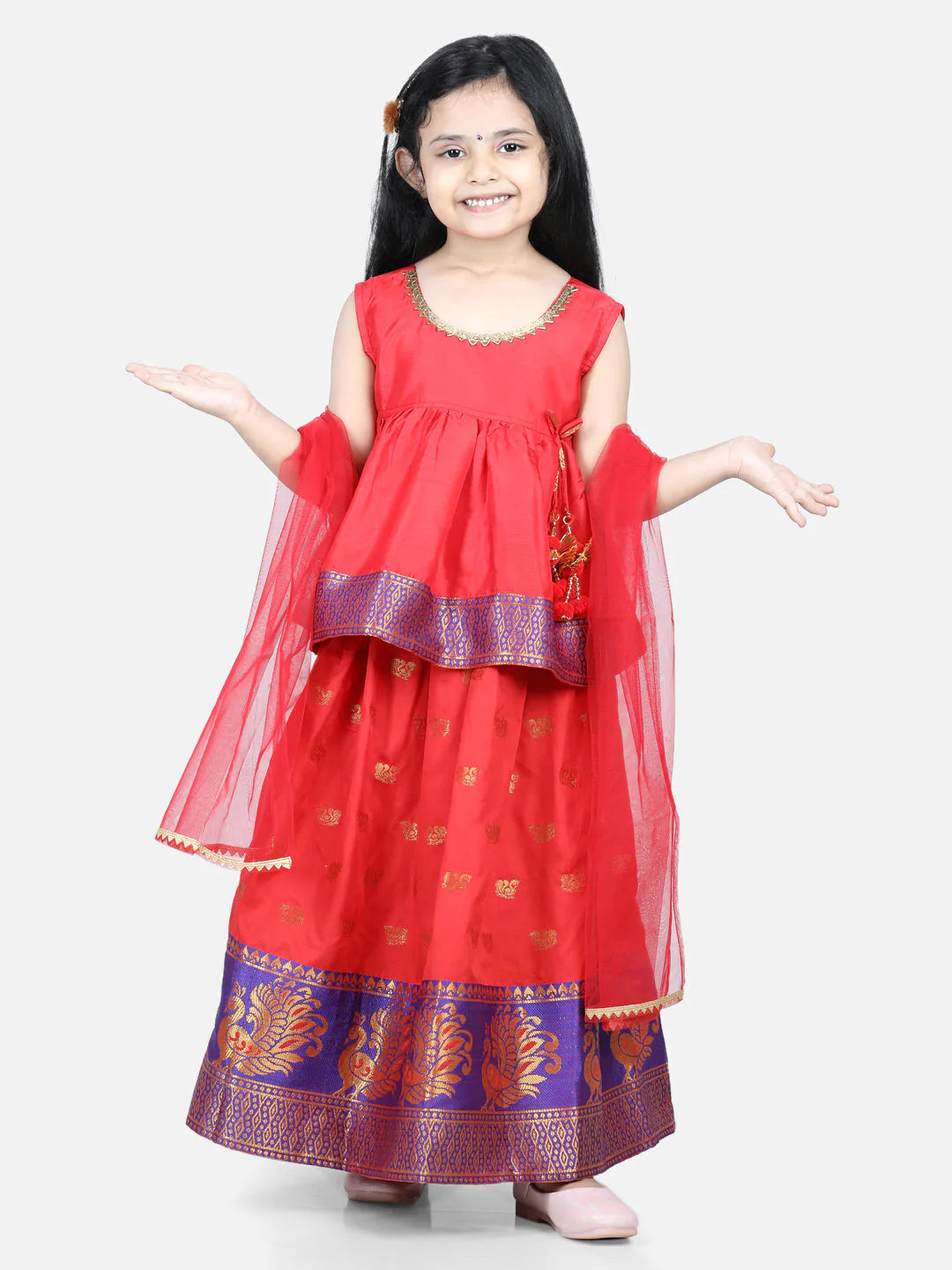 NOZ2TOZ Red Color Jacquard Lehenga with Flared Choli with Dupatta For Girls - Distacart