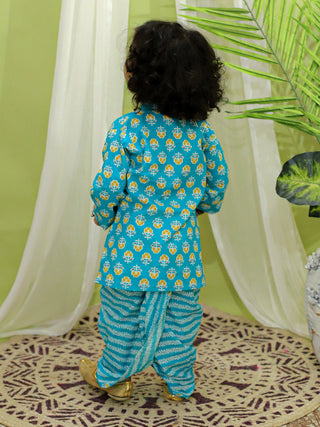 NOZ2TOZ Kids Infant Full Sleeve Pure Cotton Dhoti Kurta for baby Boys - Blue - Distacart
