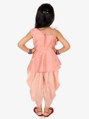 Buy Full Sets Ethnic Wear Ethnic Chanderi Silk Sibling set Indo Western Peplum  Kurti with Dhoti for Girls- Peach Clothing for Girl Jollee
