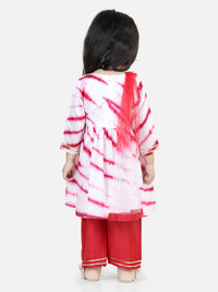 Thumbnail for NOZ2TOZ Kids Hand Dyed Chanderi Silk Kurti Pant with Dupatta for Girls - Red - Distacart